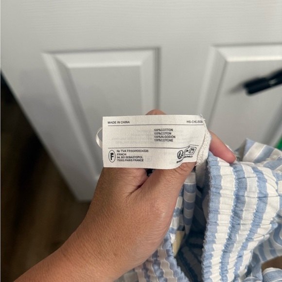 Frnch NWT Blue And White Striped Drawstring Wide Leg Pants Embroidered Small - Picture 6 of 12